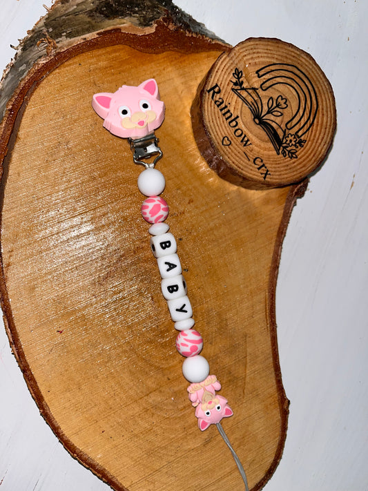 Attache tétine chat Rose